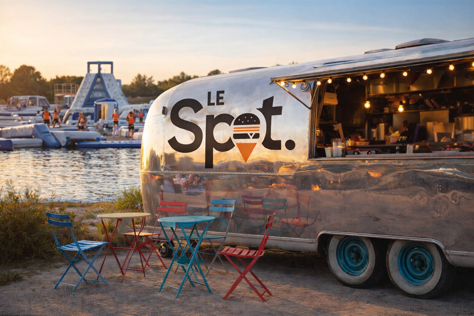 Food truck Le Spot au parc aquatique Gravelines près des structures gonflables au PAarc des Rives de l’Aa
